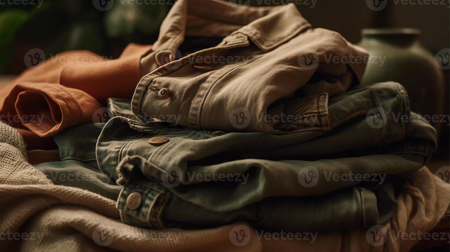 sustainable clothing items, including eco-friendly jeans and tops photo