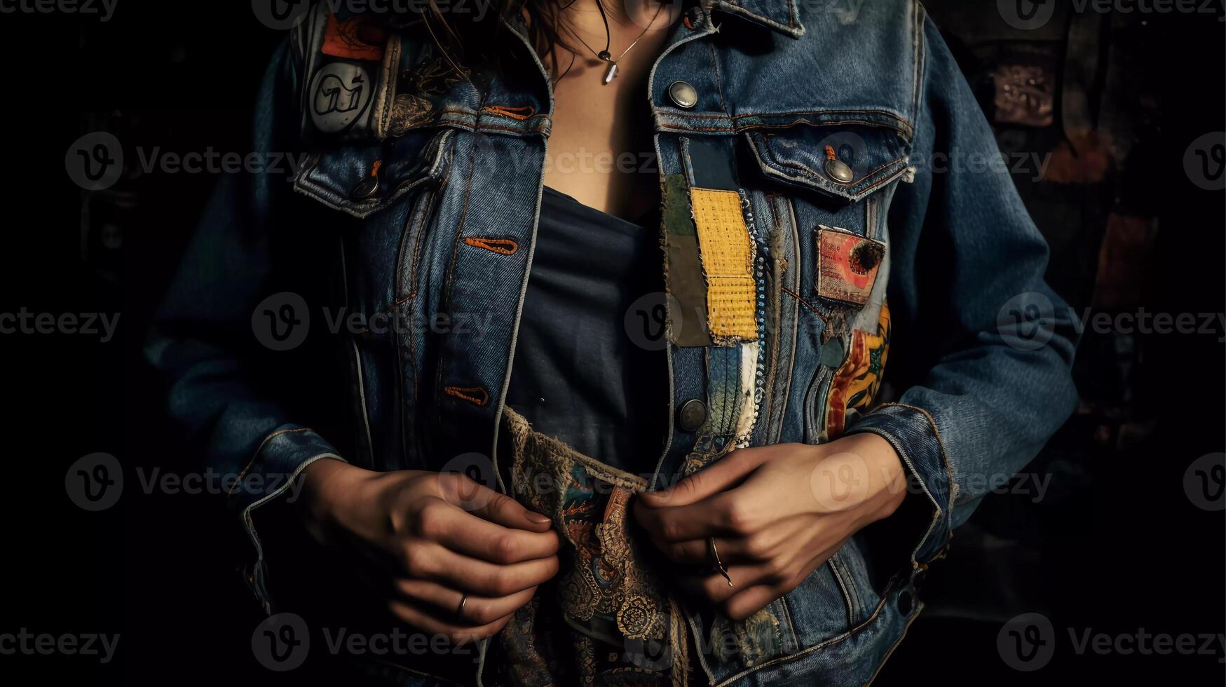 fashion delights, such as patchwork skirts and repurposed denim jackets photo