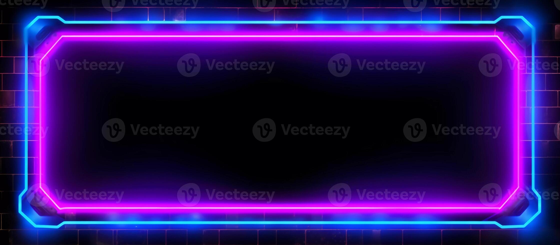 striking design features a unique combination of blue and purple neon lights against a black background, with reflective concrete adding a touch of texture and depth photo
