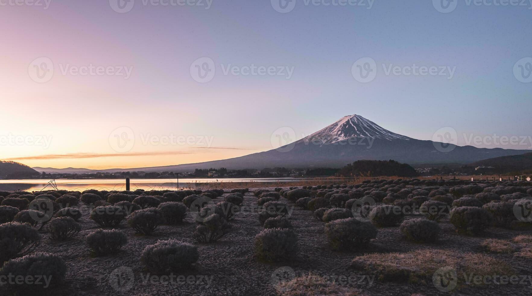 Mount Fuji from Kawaguchiko lake in Yamanashi, Japan. Lake view with Fuji mountain background. photo