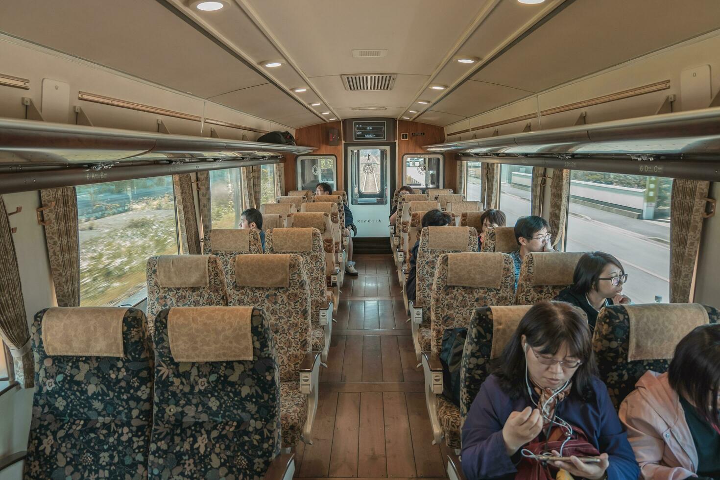 Kumamoto,Kyushu,Japan - October 20 2018 inside JR Kyushu Train Limited Express A-Train, Misumi - Kumamoto photo