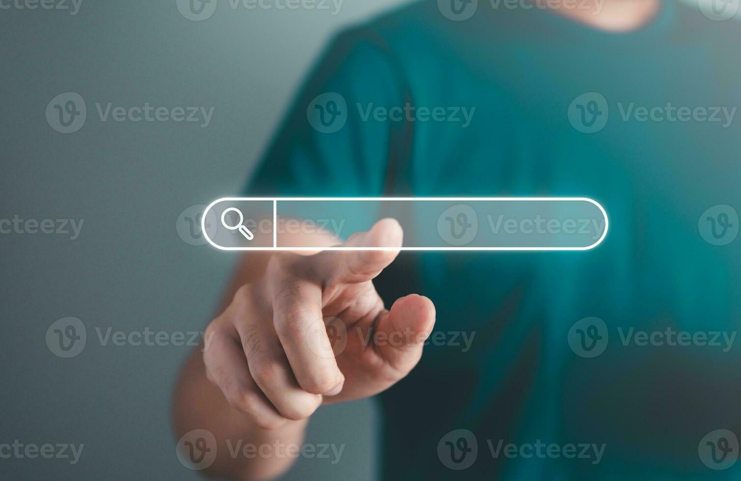Business man searching information data on internet on toolbar browser. Searching technology and data information concept. photo
