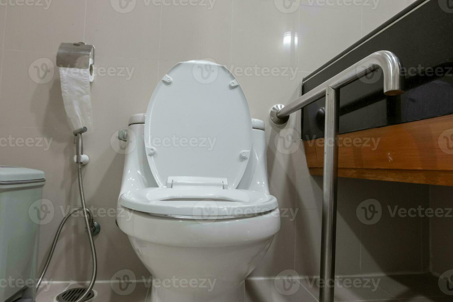 Toilet and handrail for elderly people at the bathroom in hospital, safty and medical concept photo