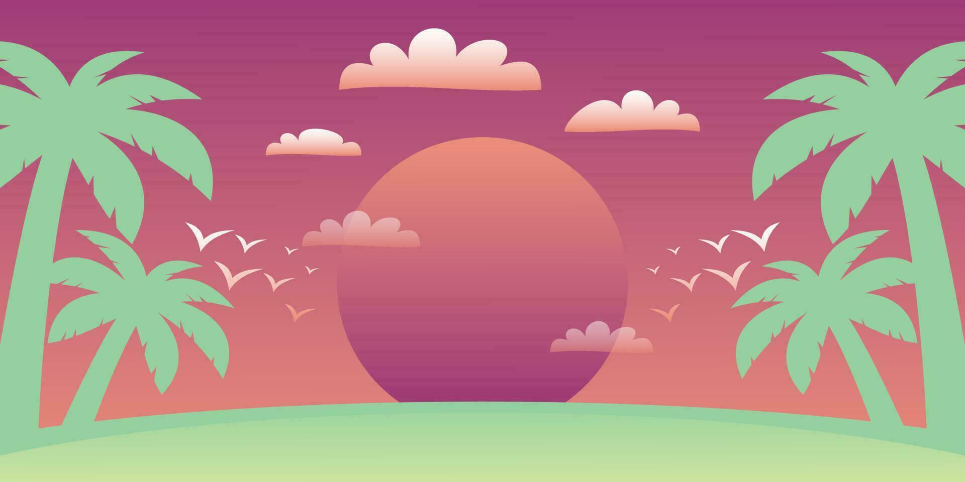 colorful summer background with sunset shades and palm tree icons. vector illustration for promotional banners, greeting cards, posters, social media and web.