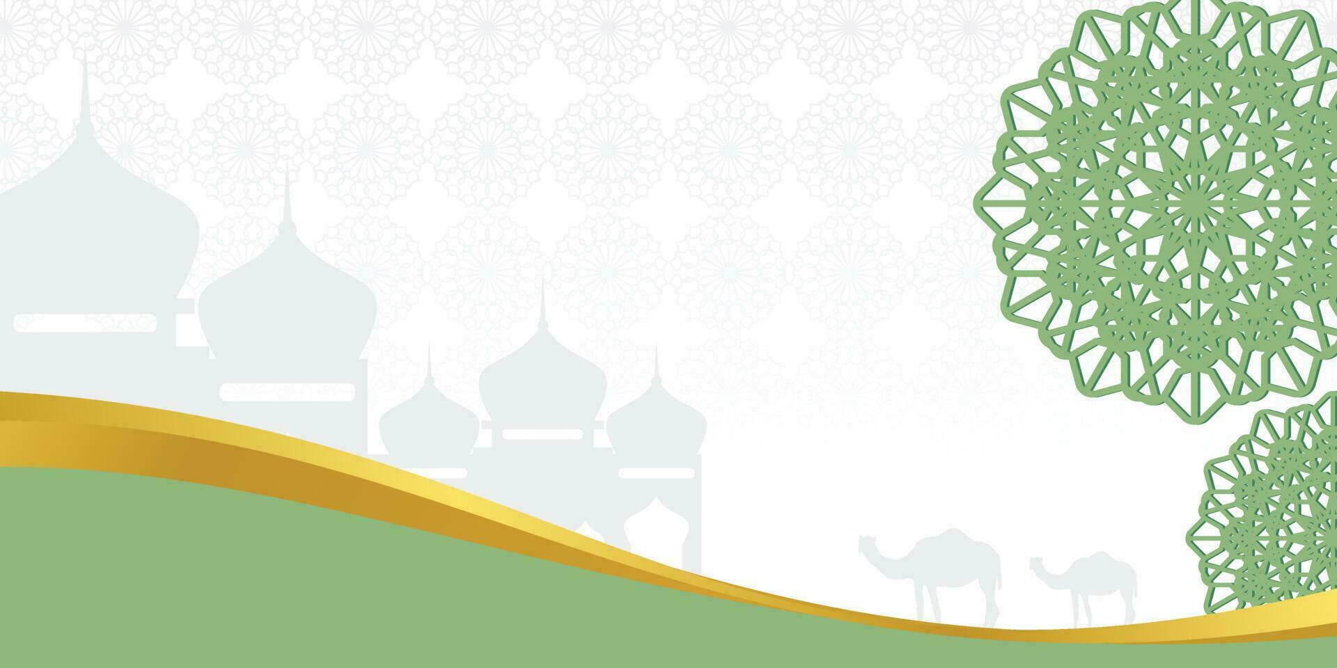 Islamic background, with mosque, mandala and camel icons. Banner template with empty space for text. islamic holy day vector illustration