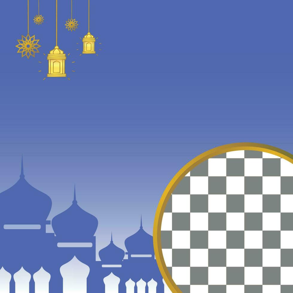 islámico rebaja póster modelo con gratis espacio para texto y foto. con adornos de linternas y mezquitas diseño para bandera, social medios de comunicación y web. vector ilustración