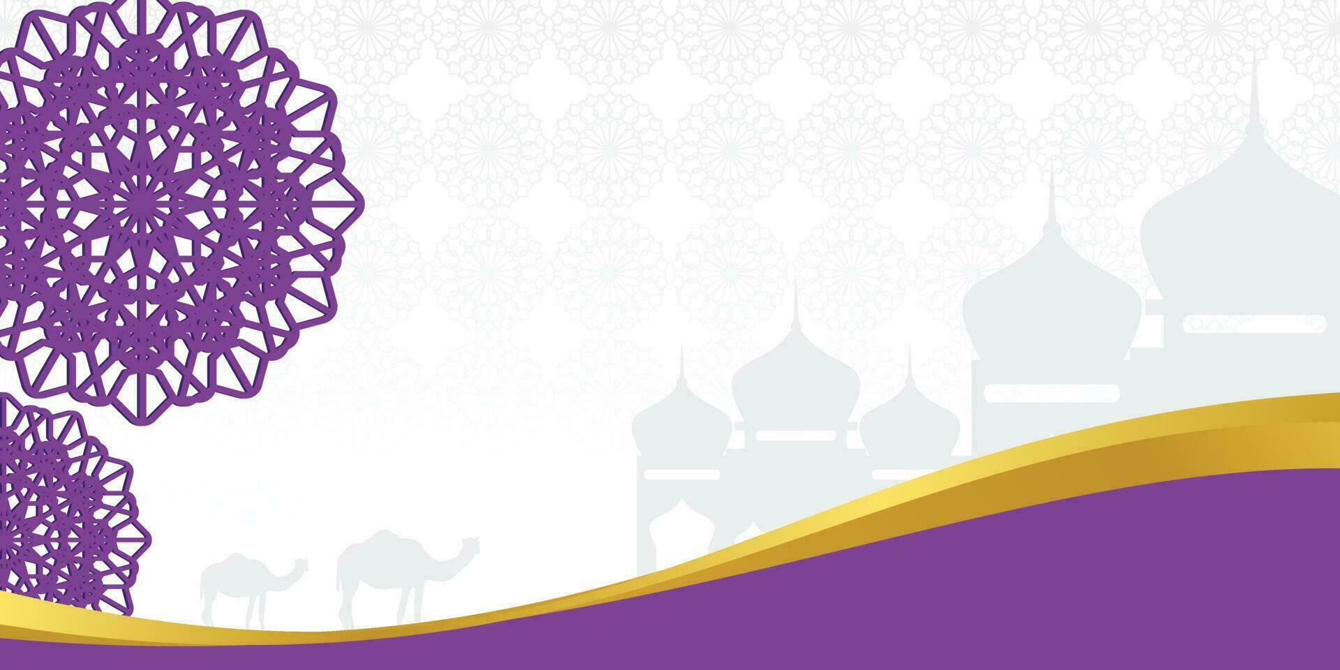 Islamic background, with mosque, mandala and camel icons. Banner template with empty space for text. islamic holy day vector illustration