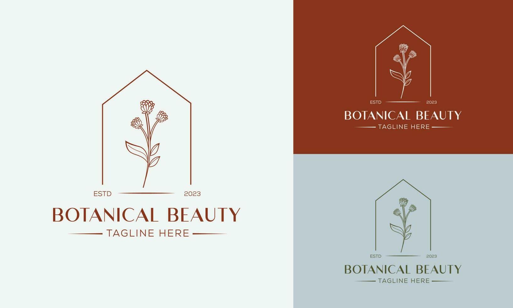 Botanical Floral element Hand Drawn Logo with Wild Flower and Leaves. Logo for spa and beauty salon, boutique, organic shop, wedding, floral designer, interior, photography, cosmetic. vector