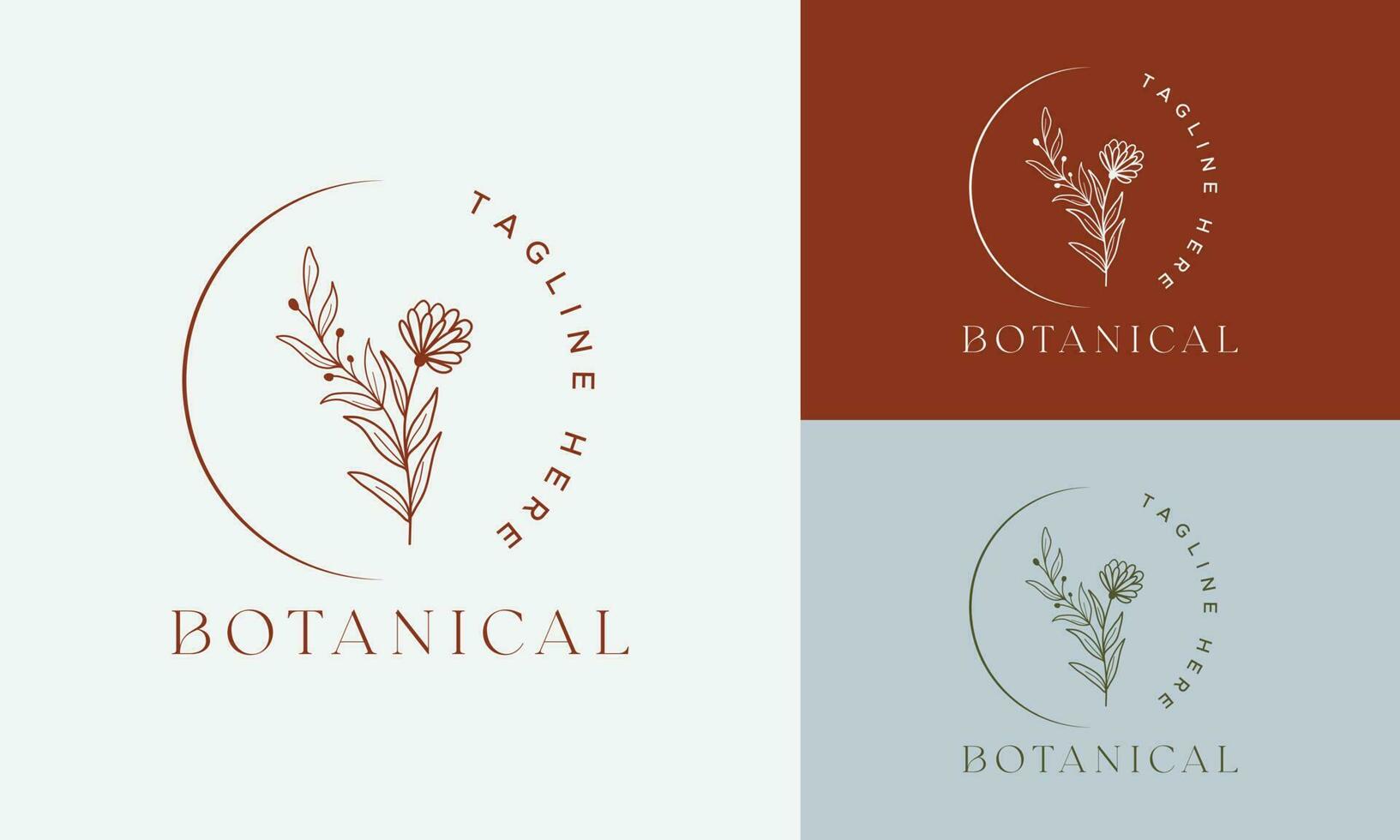 Botanical Floral element Hand Drawn Logo with Wild Flower and Leaves. Logo for spa and beauty salon, boutique, organic shop, wedding, floral designer, interior, photography, cosmetic. vector