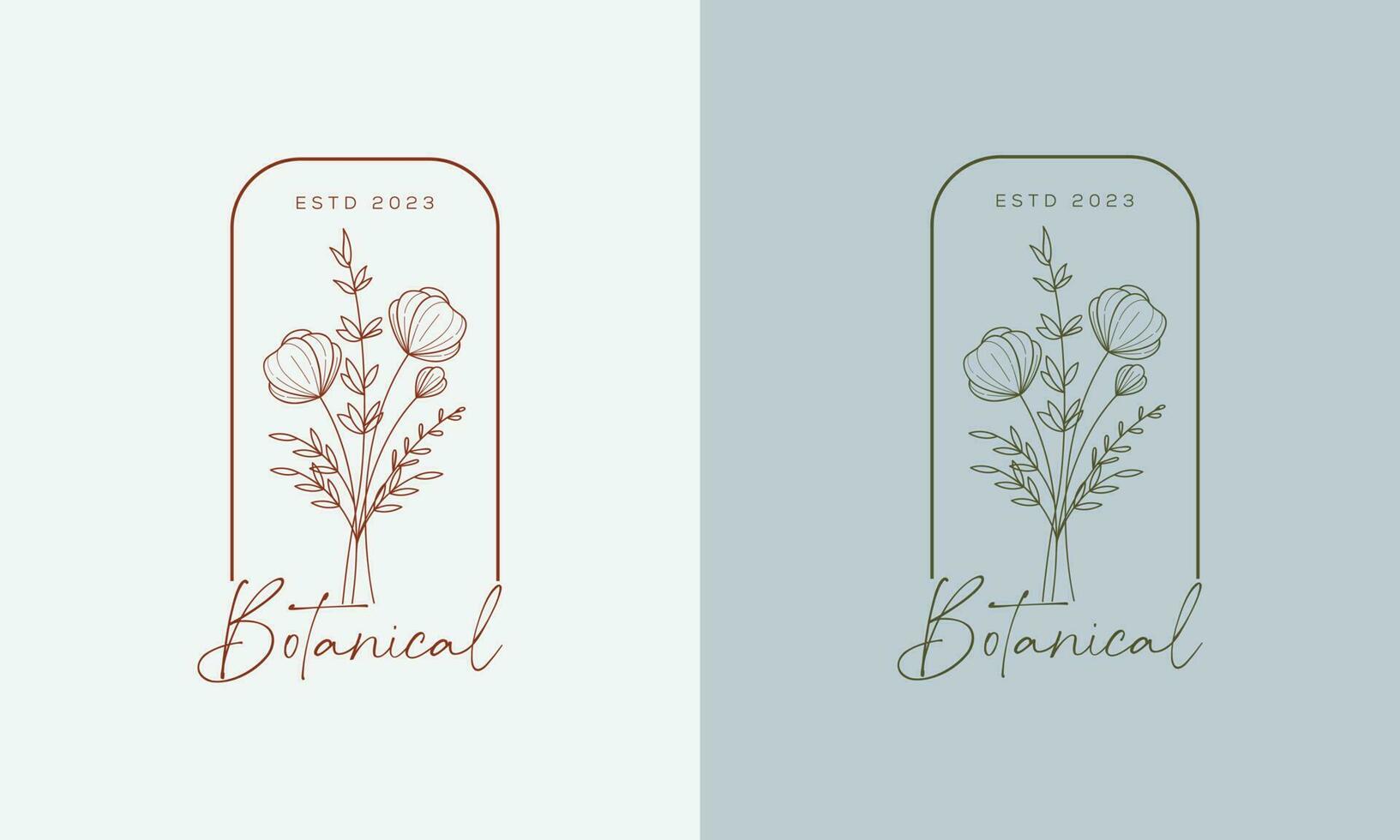 Botanical Floral element Hand Drawn Logo with Wild Flower and Leaves. Logo for spa and beauty salon, boutique, organic shop, wedding, floral designer, interior, photography, cosmetic. vector