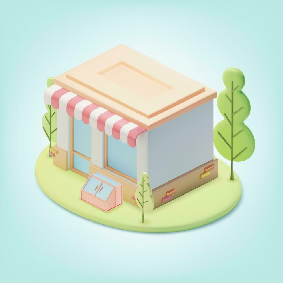 3d Minimal Convenience Store Cartoon Style. Vector