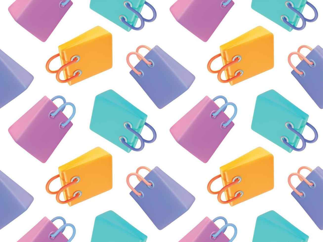 3d Shopping Bag Seamless Pattern Background Plasticine Cartoon Style. Vector