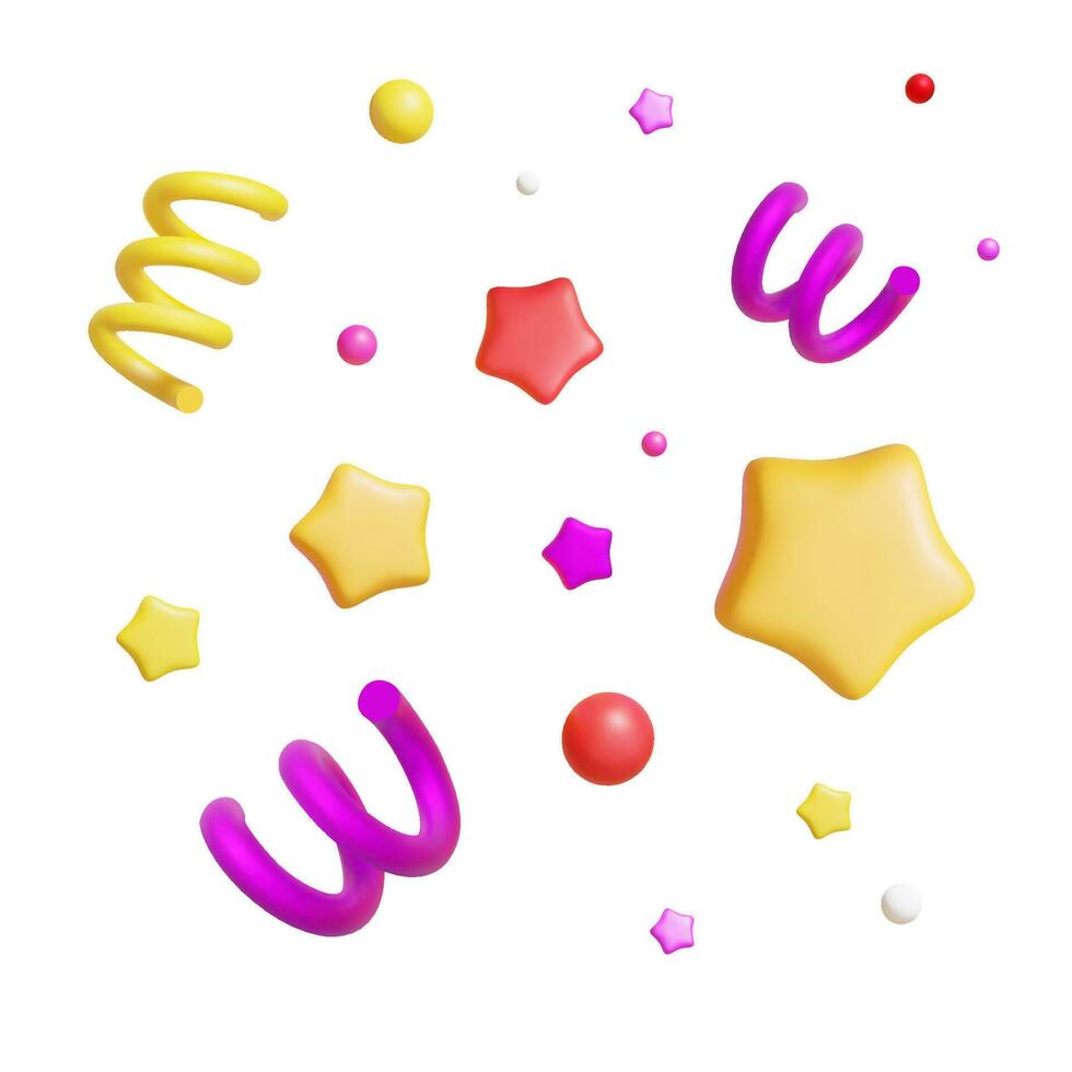 3d Party Confetti Plasticine Cartoon Style . Vector