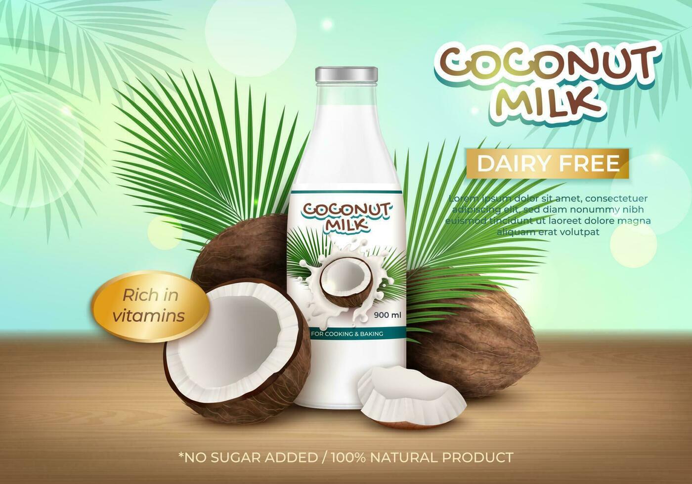 Coconut Milk Dairy Free Ads Banner Concept Poster Card. Vector