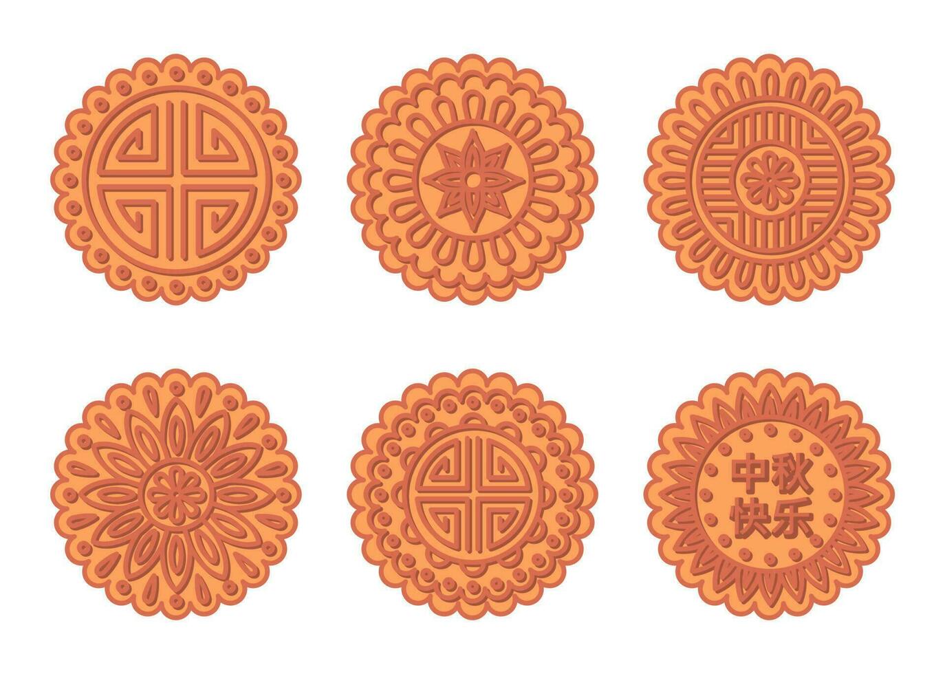 Cartoon Color Various Chinese Moon Cake Set. Vector
