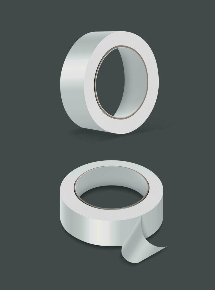 Realistic Detailed 3d Blank Sticky Scotch Tape Roll Set. Vector