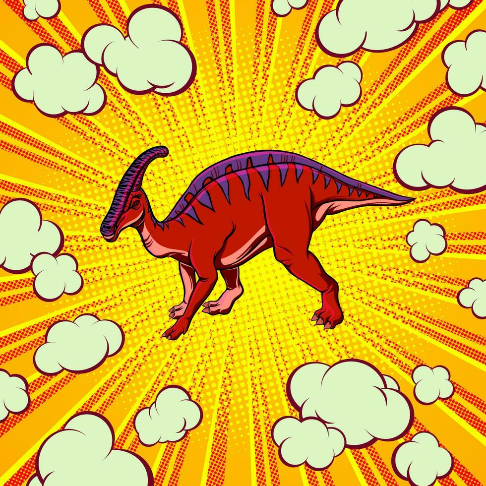 Pop art hadrosaur concept for print and design. Vector illustration.