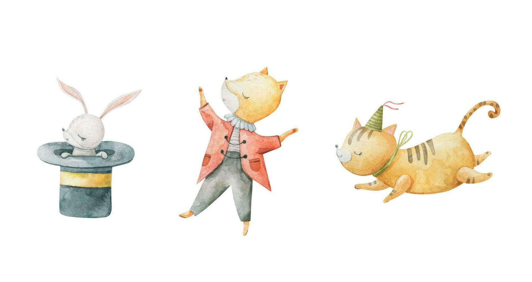 Cute circus cartoon vector illustration, animals set. Illustrations on a posters and banners for a circus shows, animal, characters, magician,  juggling,  and circus motives. Childish illustration