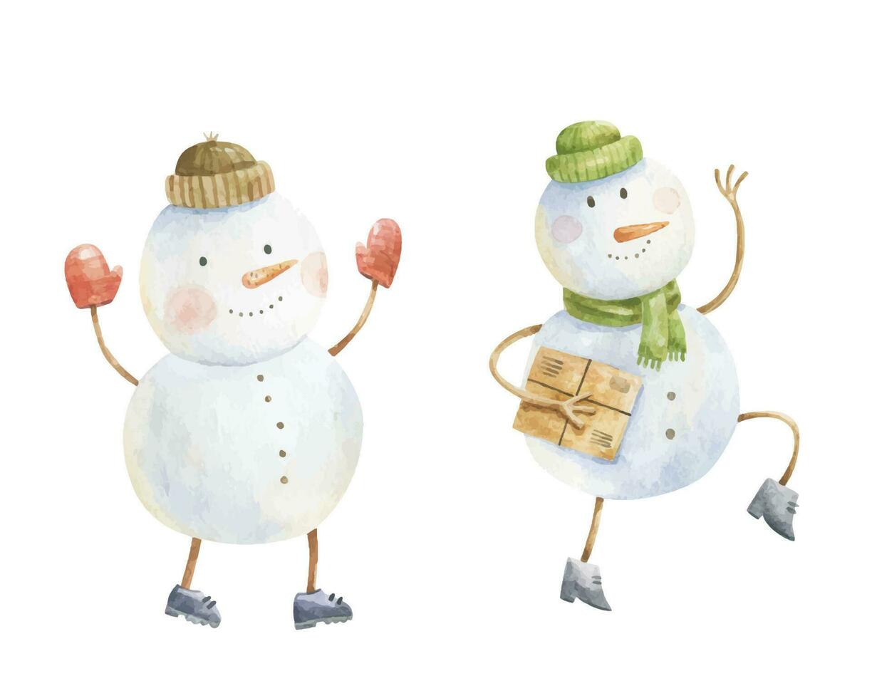 cute snowman, childish hand painted illustration vector