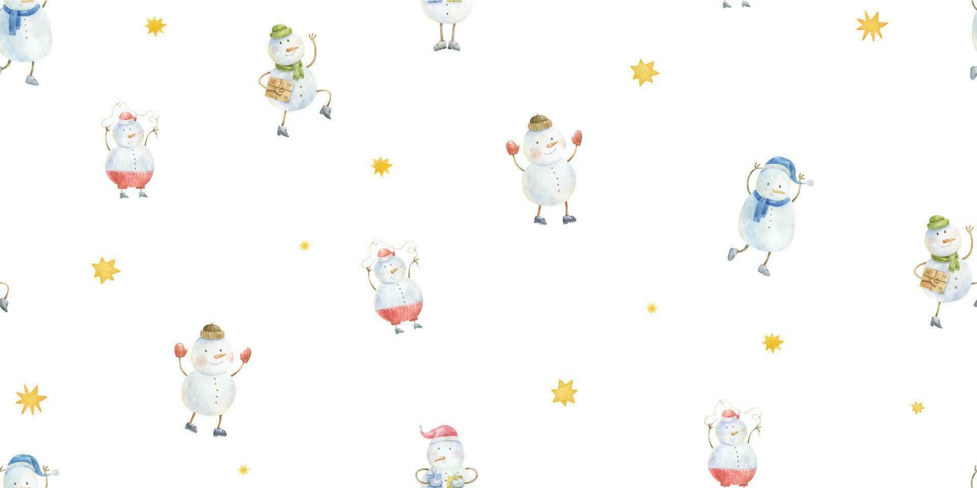 cute childish seamless pattern with snowman, baby design, winter art vector