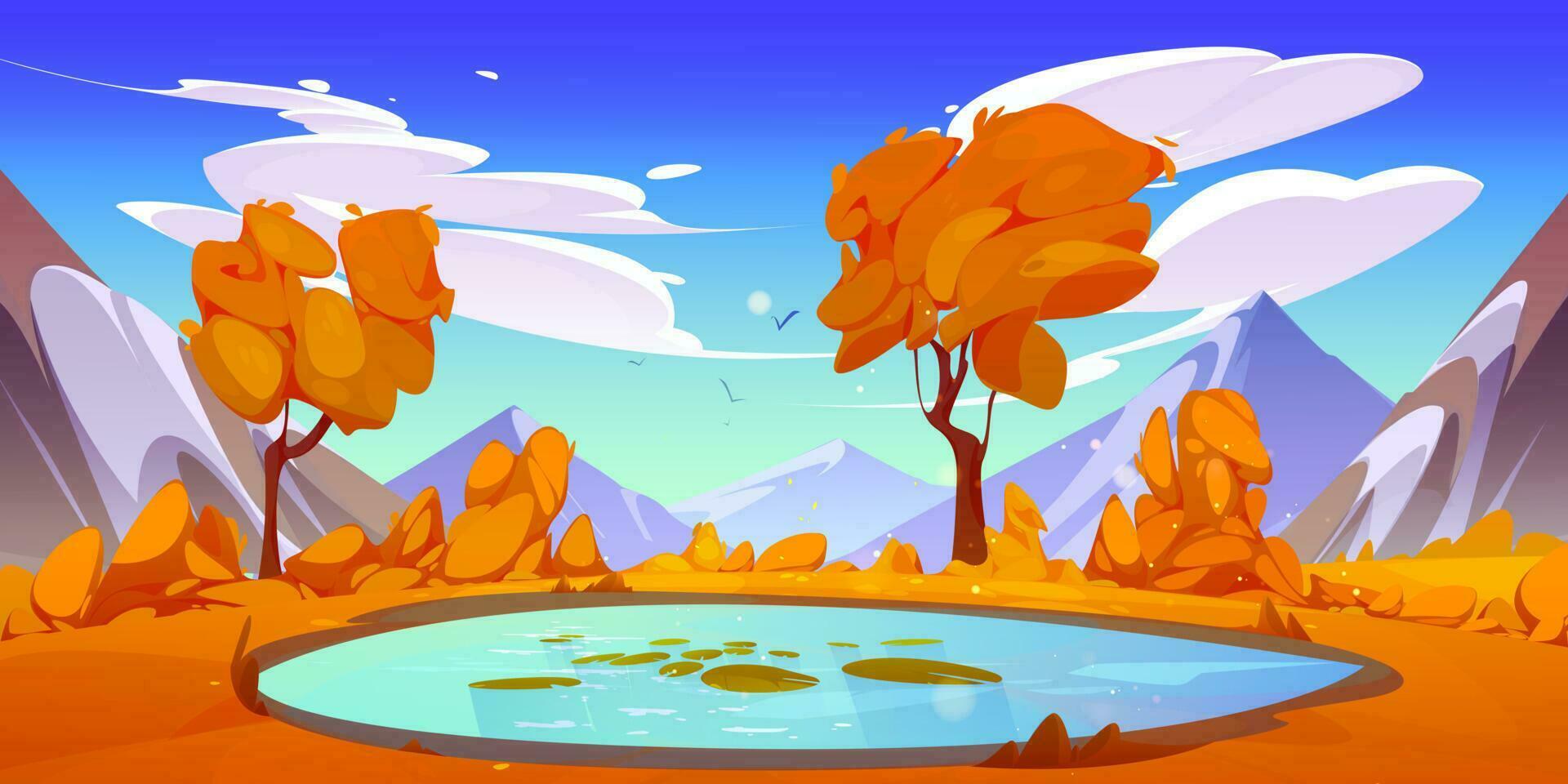 Autumn mountain landscape illustration with lake vector
