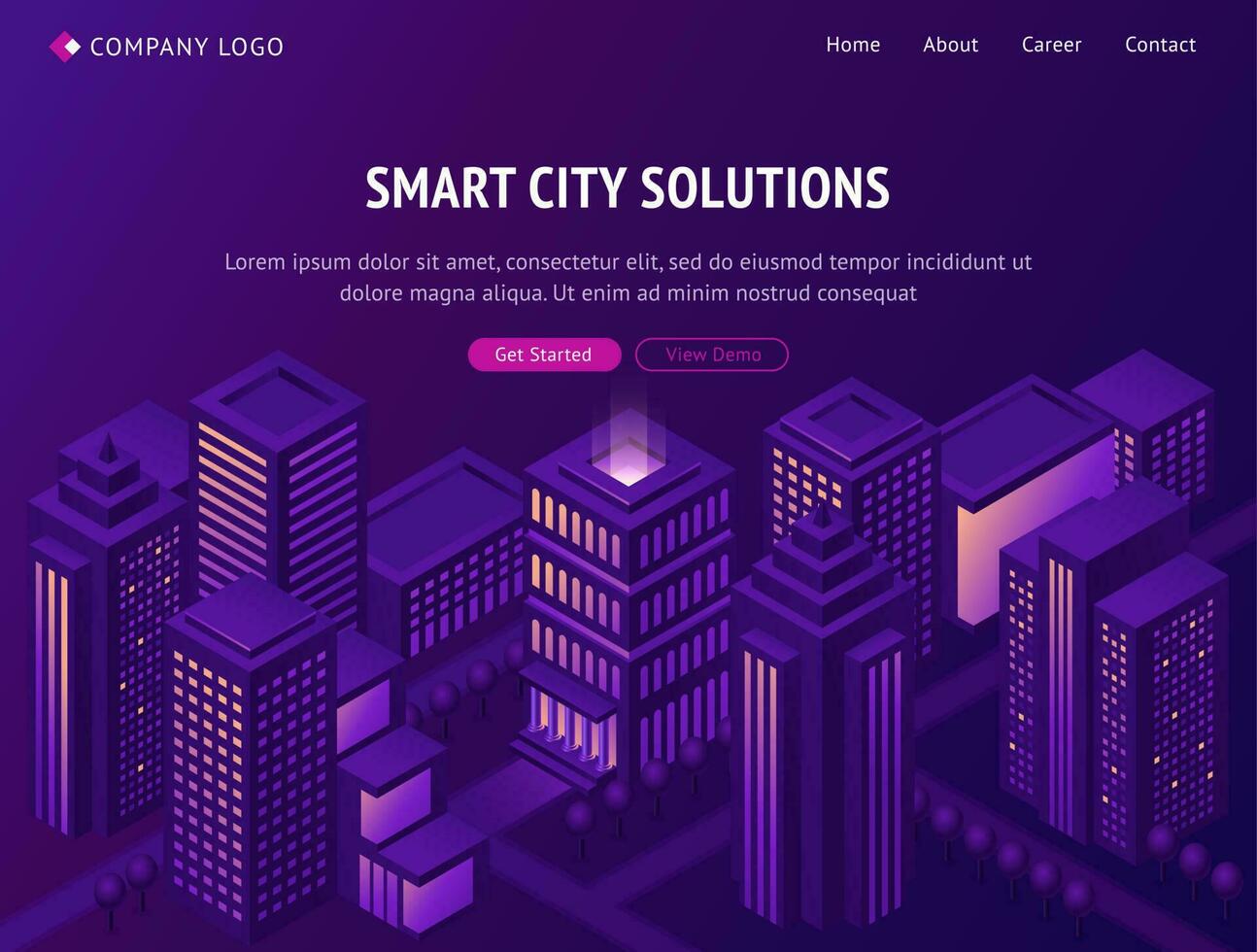 Smart city metropolis isometric landing page. vector