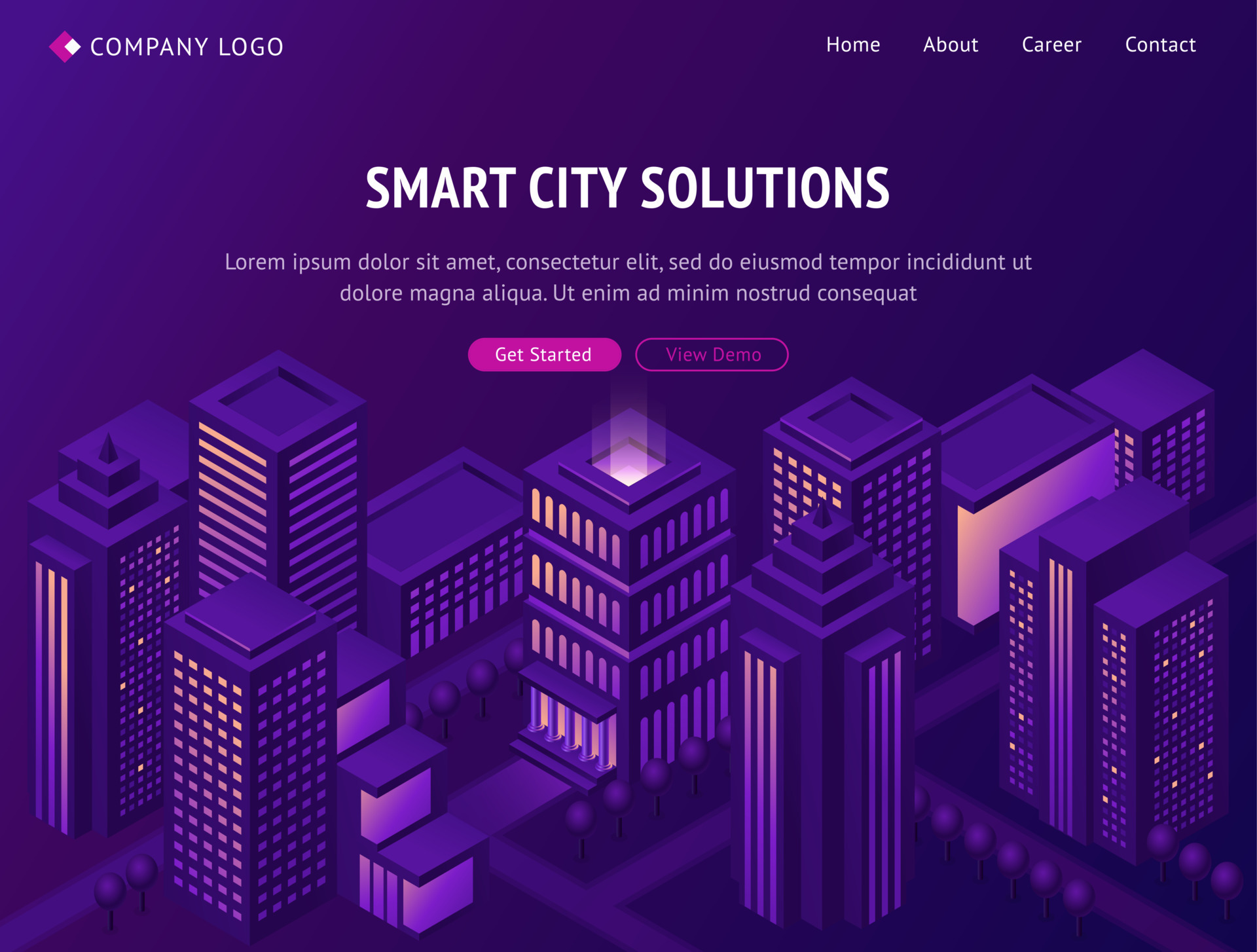 City solutions. Умный город. Smart Cities. Лендинг Сити город. Landing Page Futurism.