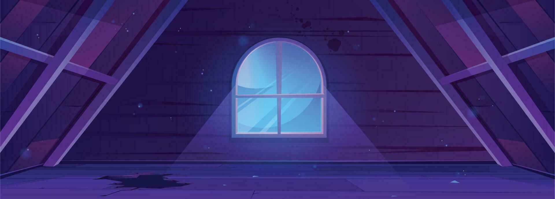 Night abandoned attic broken room vector interior