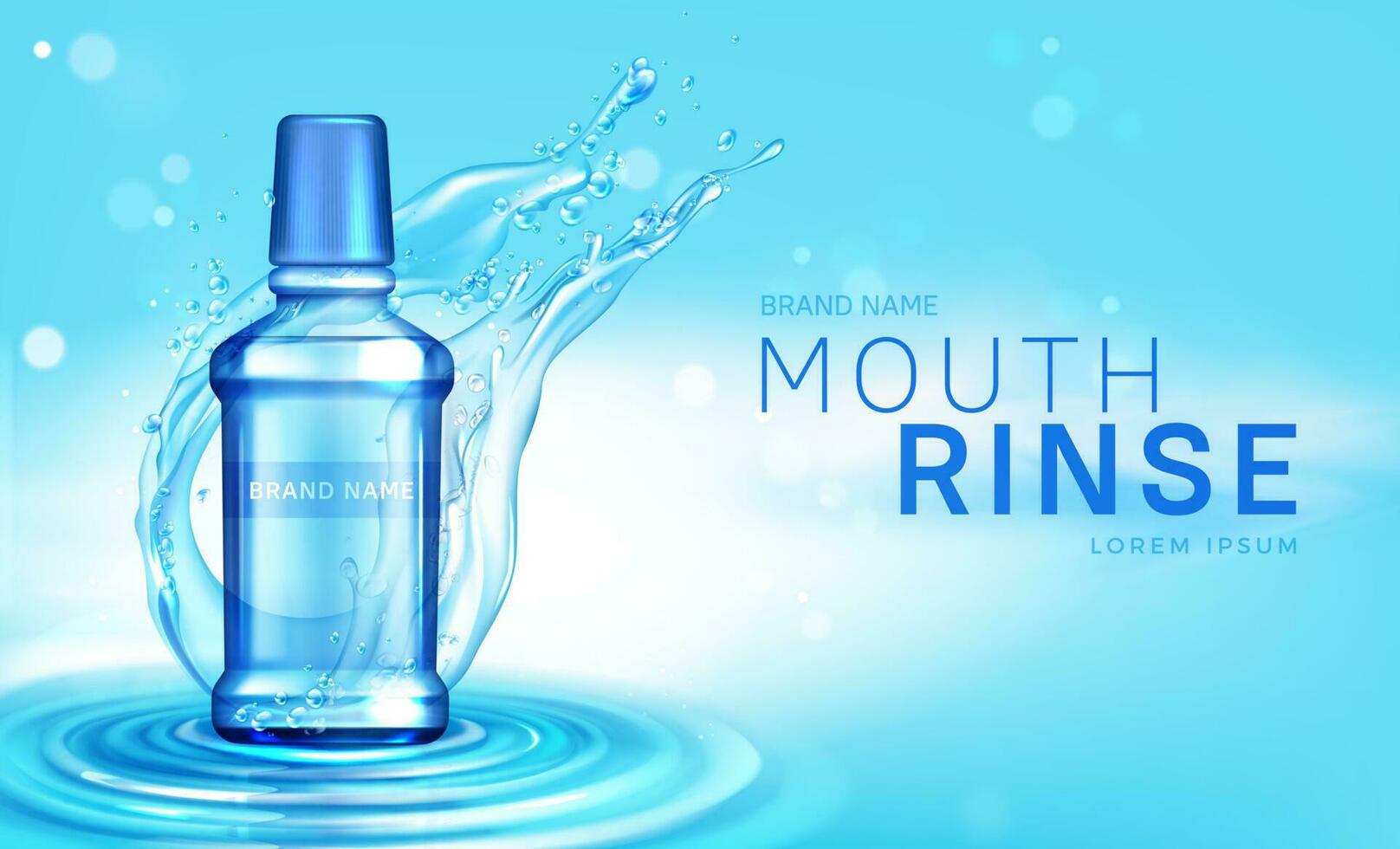 Mouth rinse bottle in water splash promo poster vector