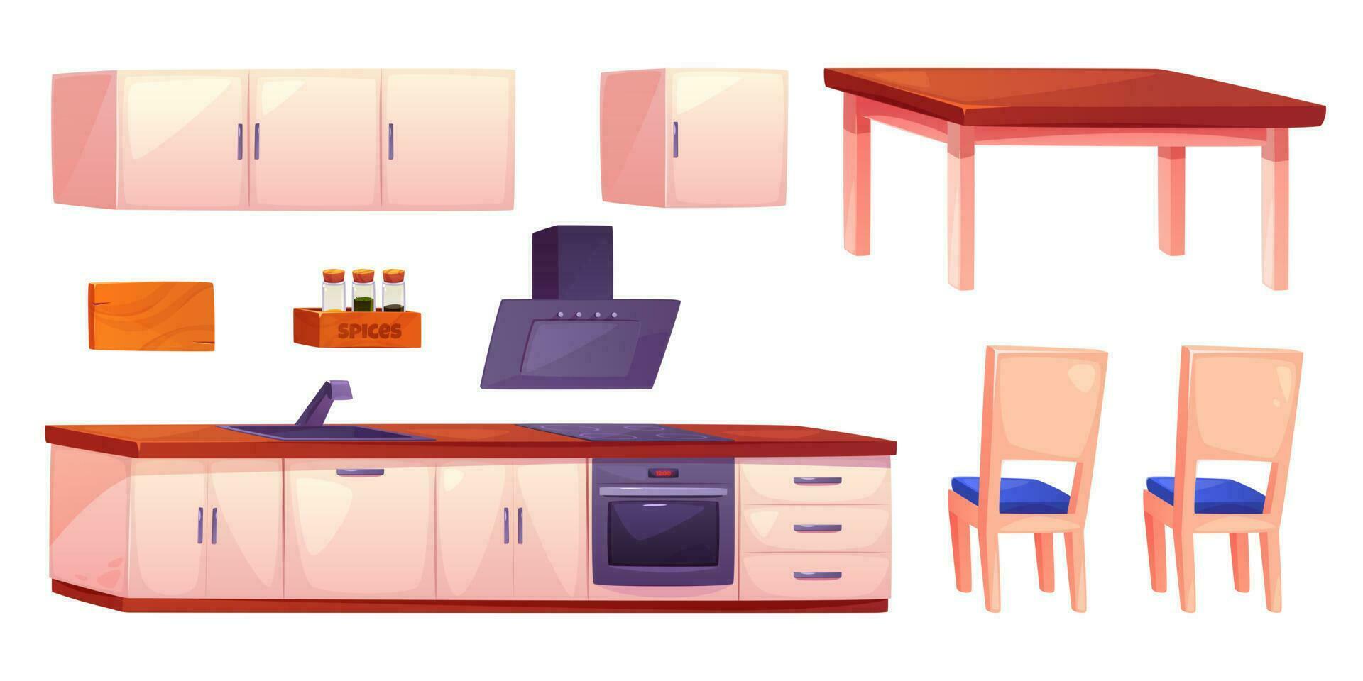 Cartoon vector kitchen furniture illustration