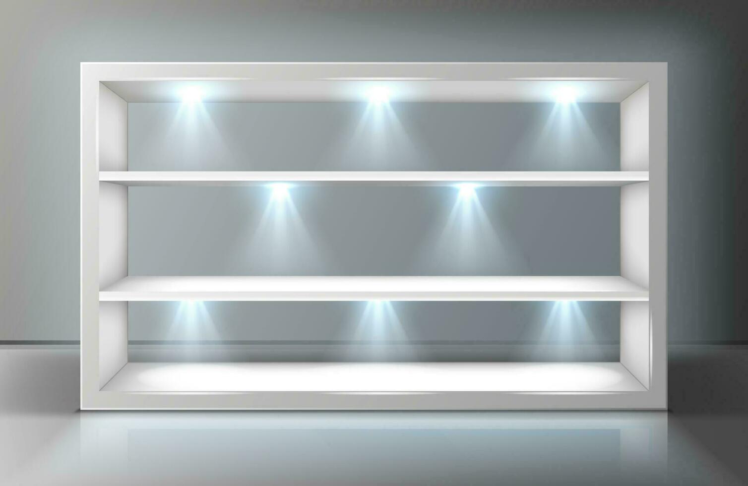 Glass wall display case frame in empty exhibition vector