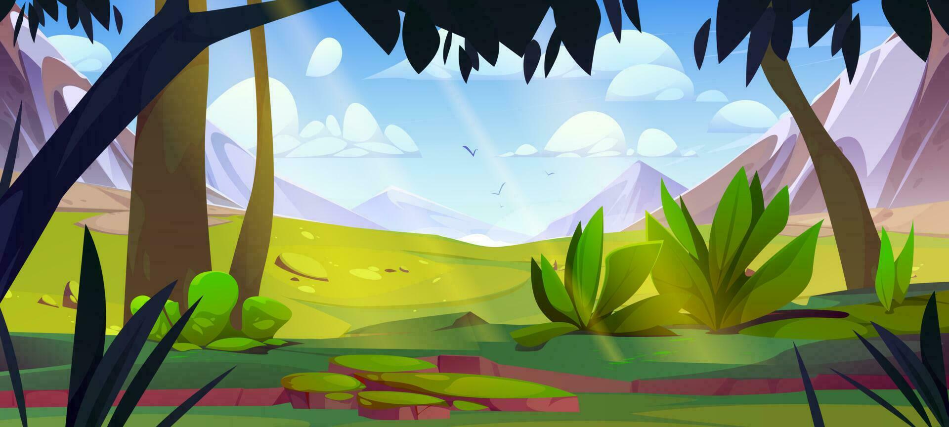 Mountain valley with trees and rocks sunny day vector