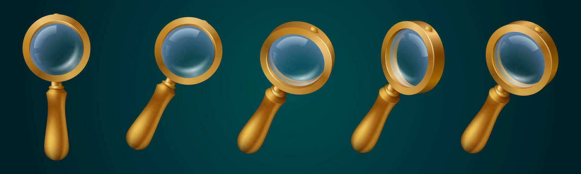 Realistic set of 3D magnifying glasses vector