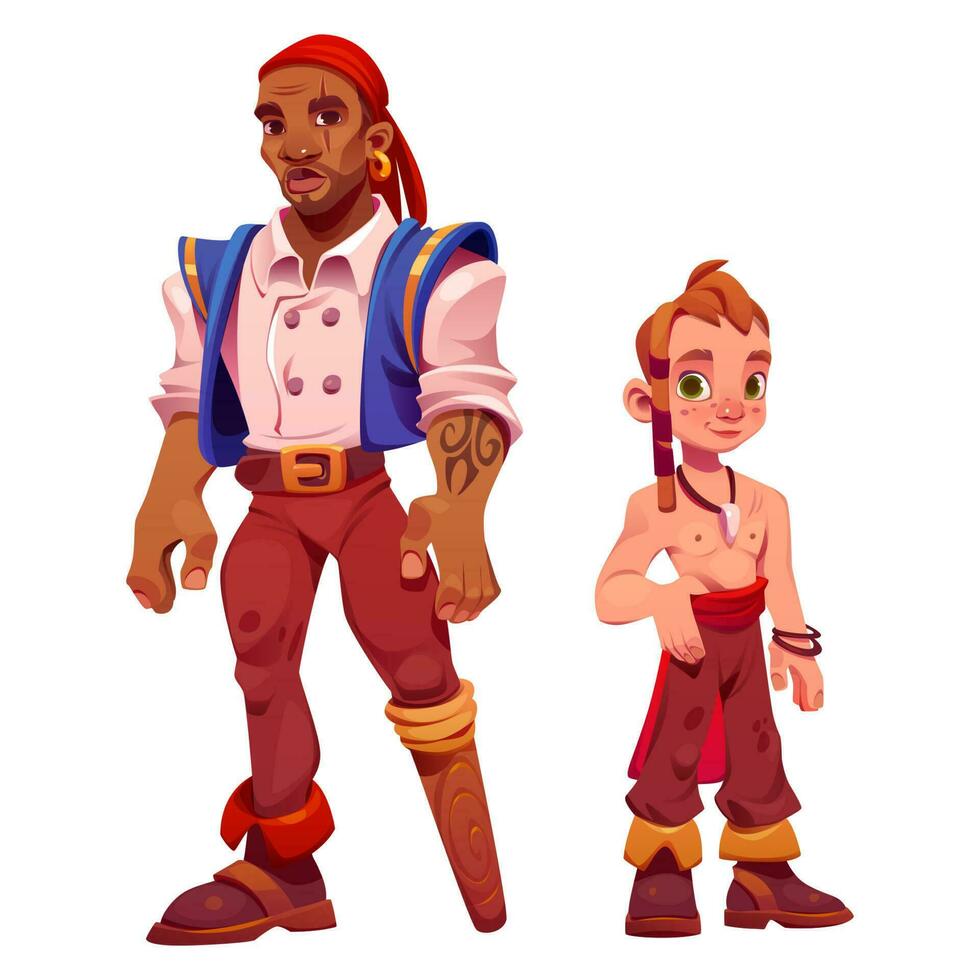 Cartoon characters of captain and boy pirates vector
