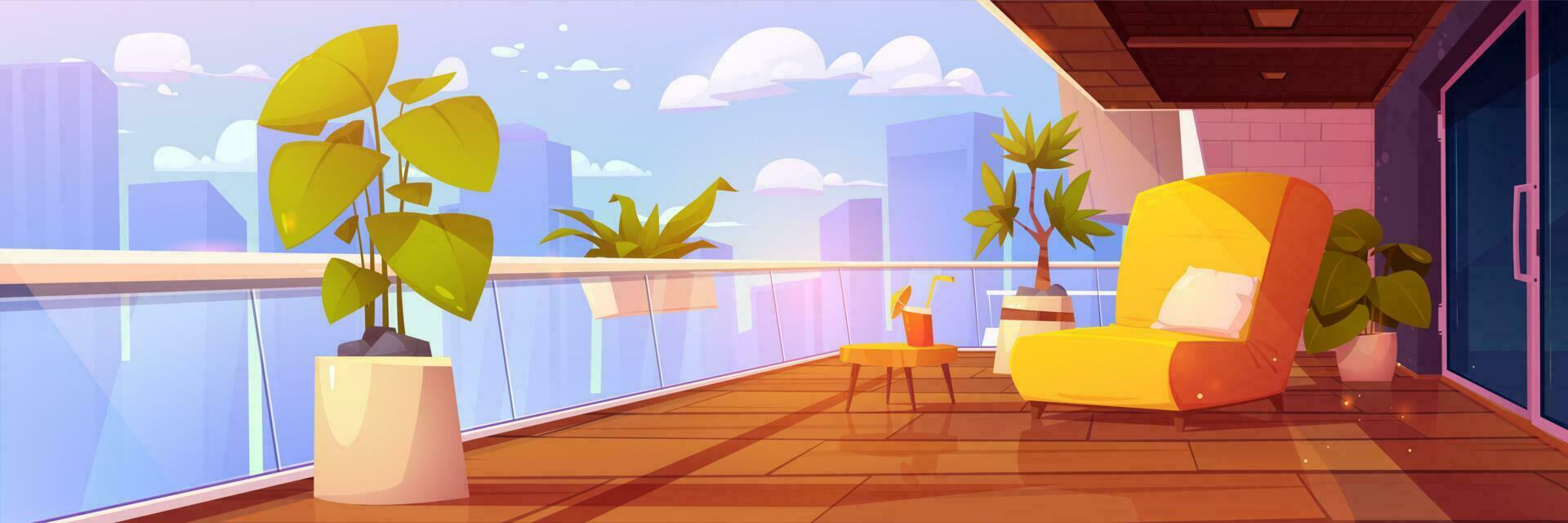 House or flats balcony with garden, furniture vector