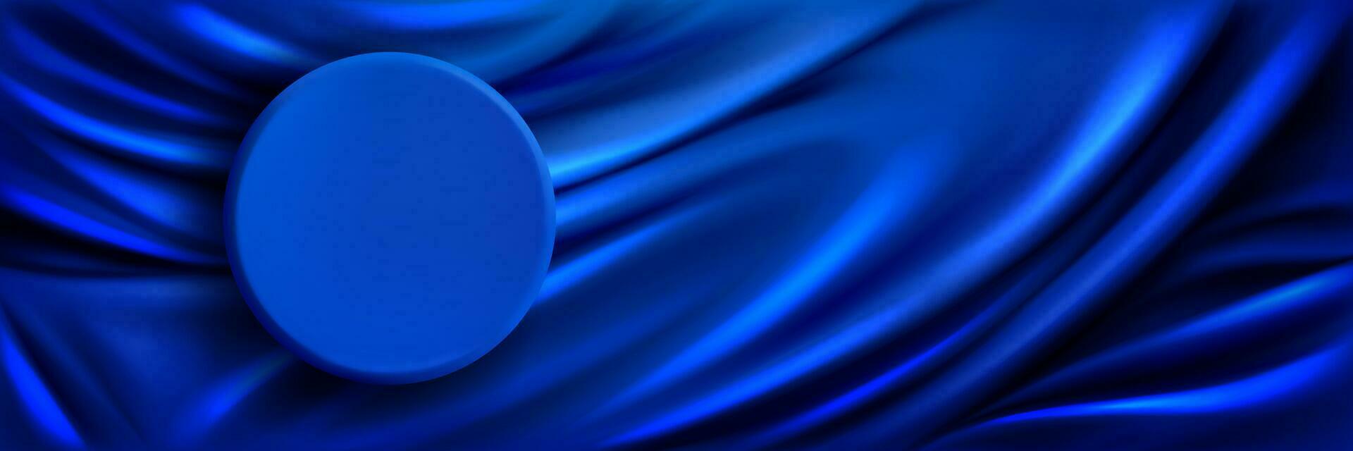 Blue podium platform on fabric top view mockup vector
