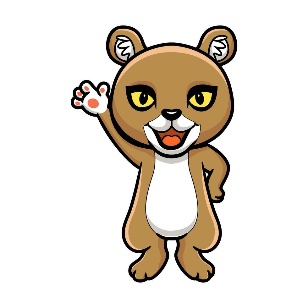 Cute little puma cougar cartoon waving hand vector