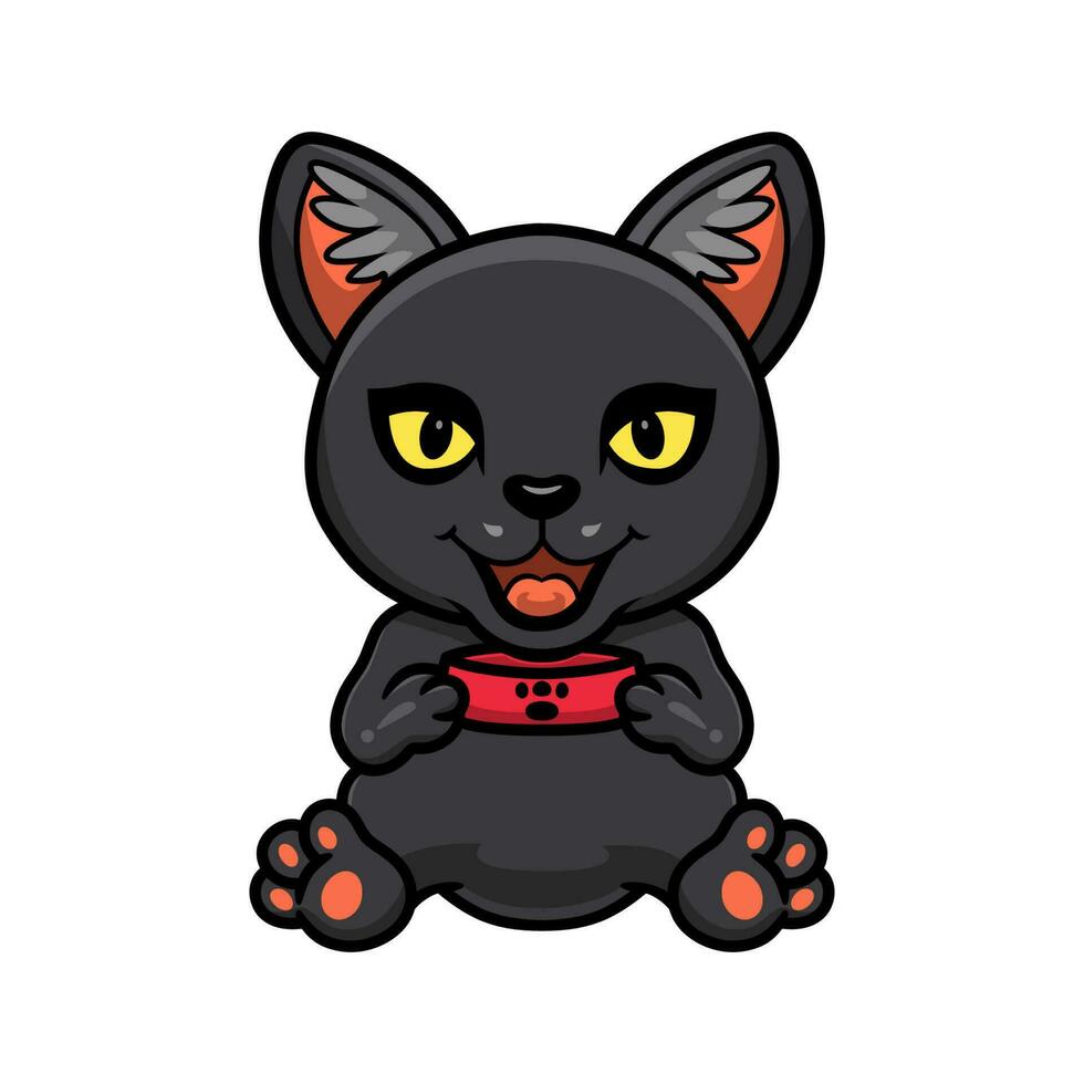 Cute little black panther cartoon holding food bowl vector