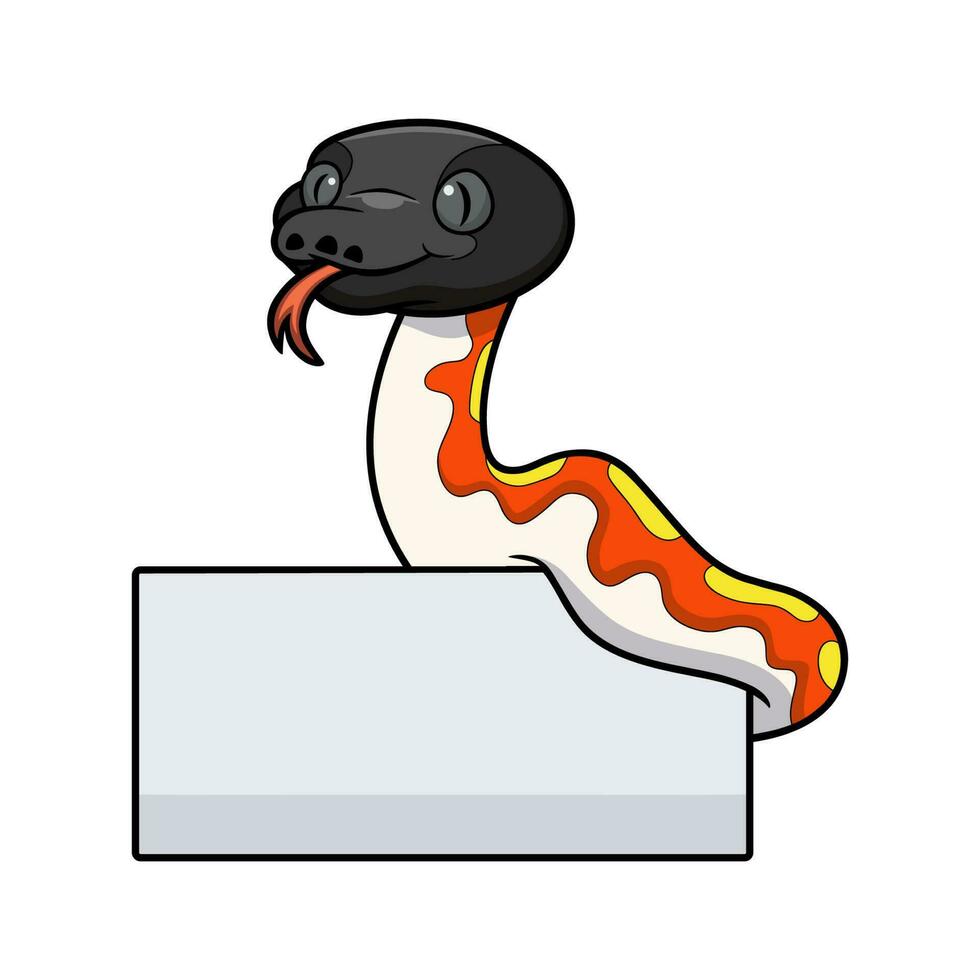 Cute red blood python cartoon with blank sign vector