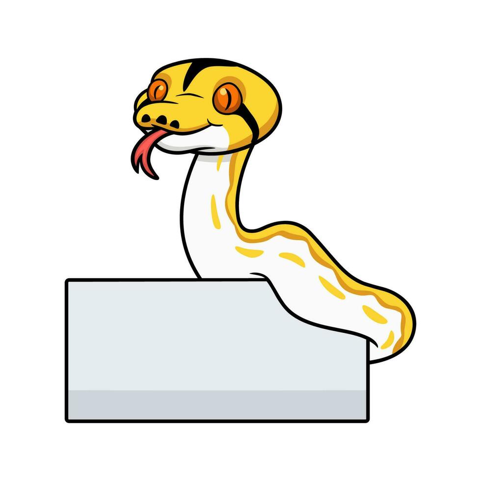 Cute albino tiger reticulated python cartoon with blank sign vector