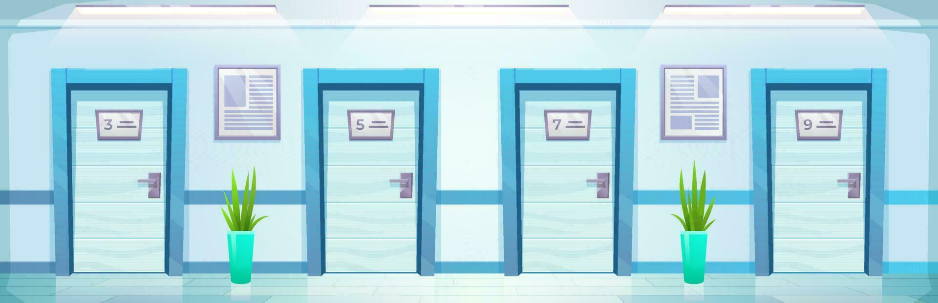 Hospital corridor with room door vector background
