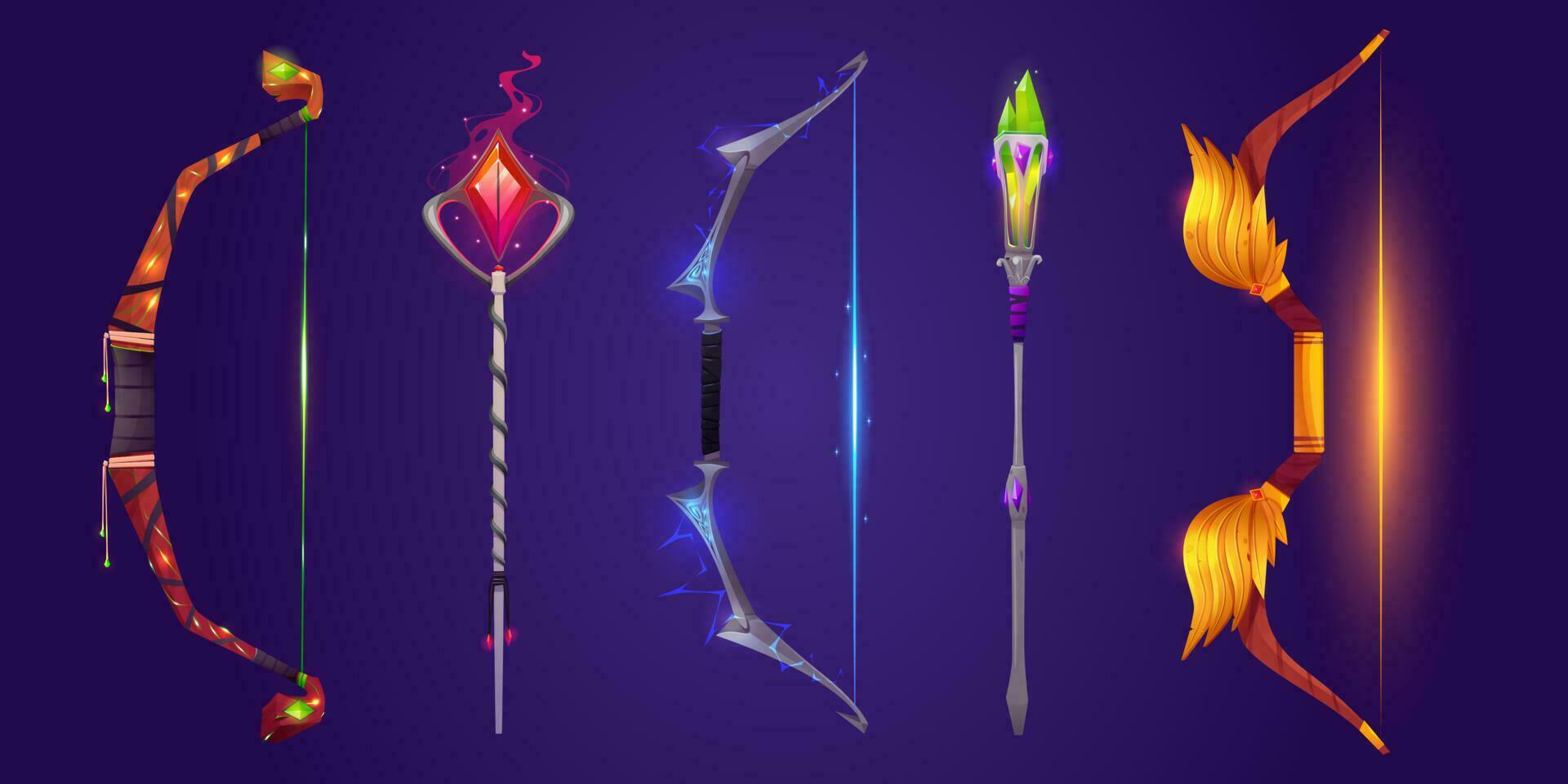 Magic bow and spear weapon icon for fantasy game vector