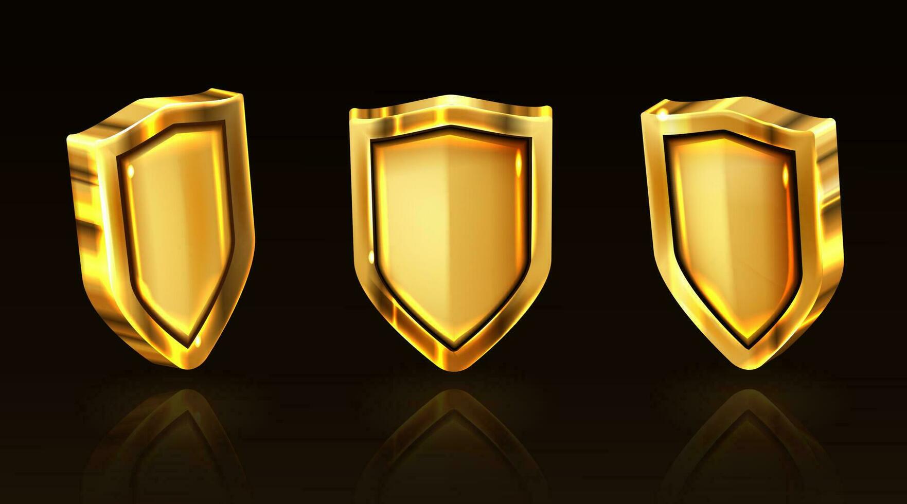 Golden shield vector icons set, gold knight ammo