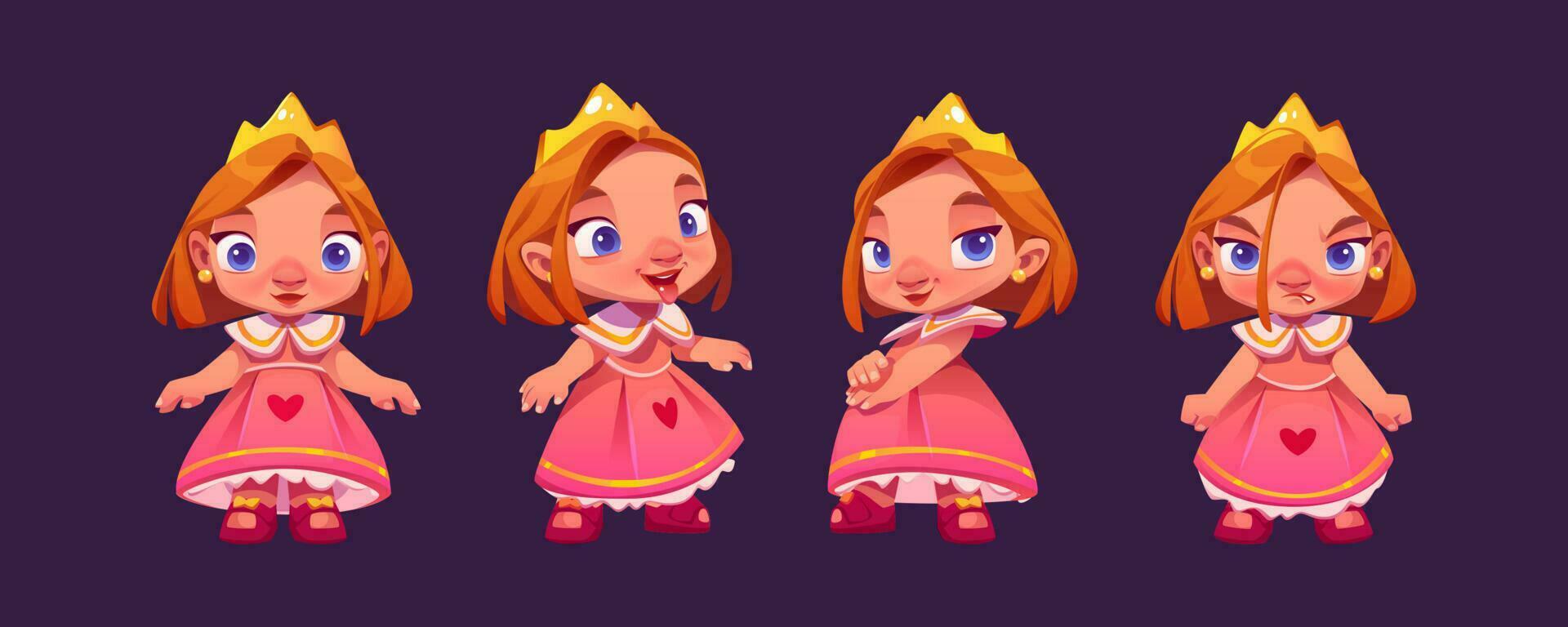 linda pequeño princesa personaje con oro corona vector