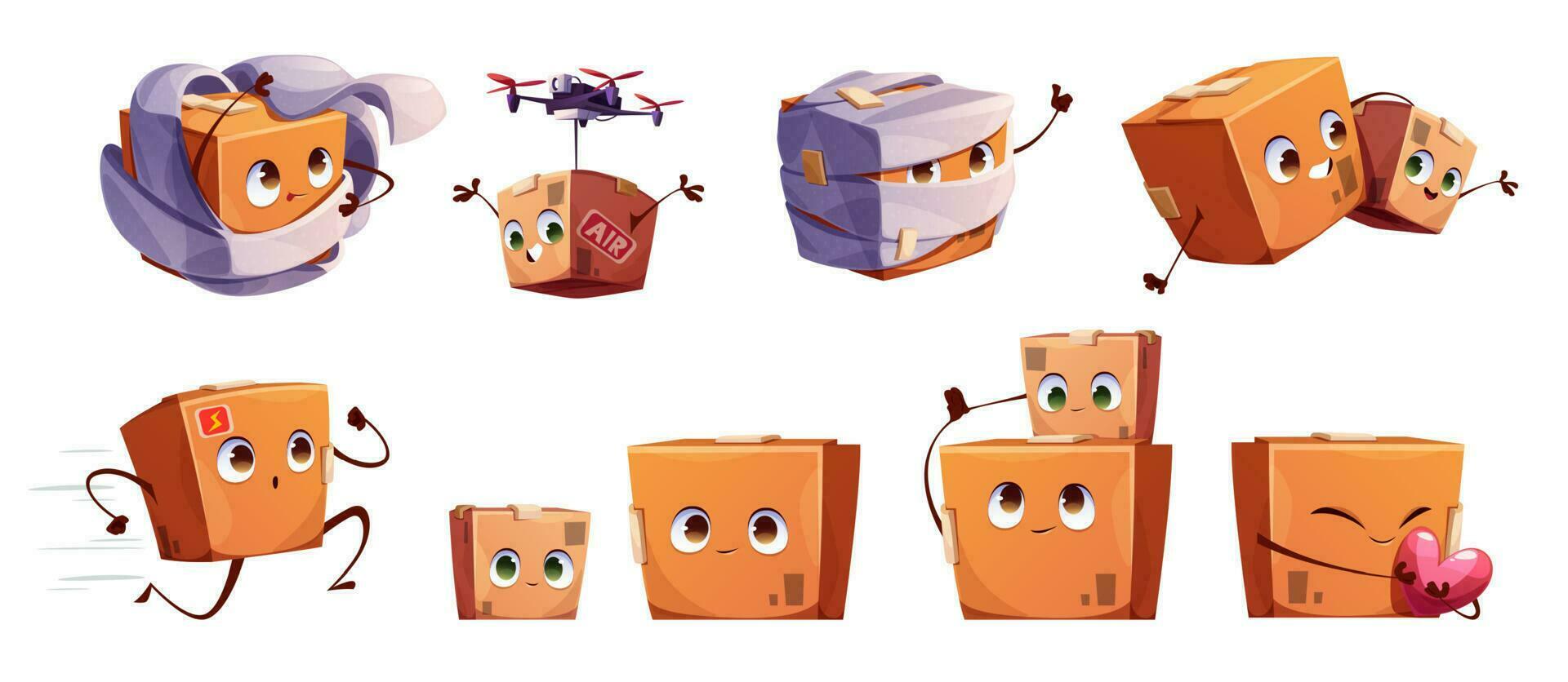 Cute and happy parcel box mascot cartoon vector