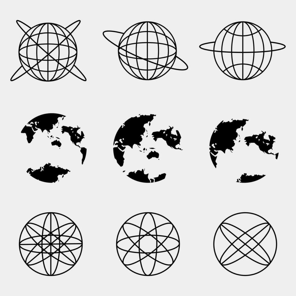Set of transparent globes of Earth. World Icon Black, Vector world map icons. Globe icons. Set of vector globe earth