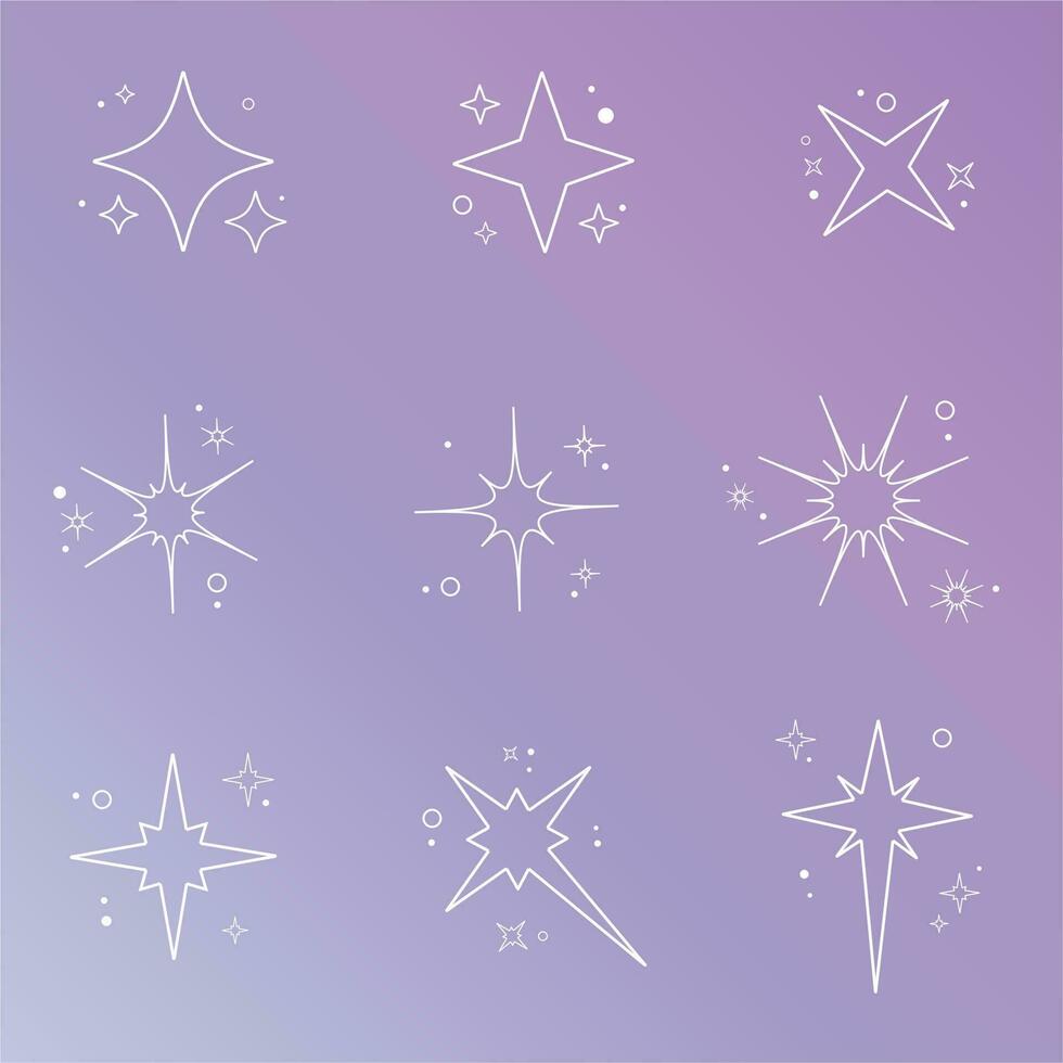 conjunto de brillar estrella describir, brillar y brillar estrellas, brillar brillar icono, parpadeo estrella para logo, brillante estrella vector