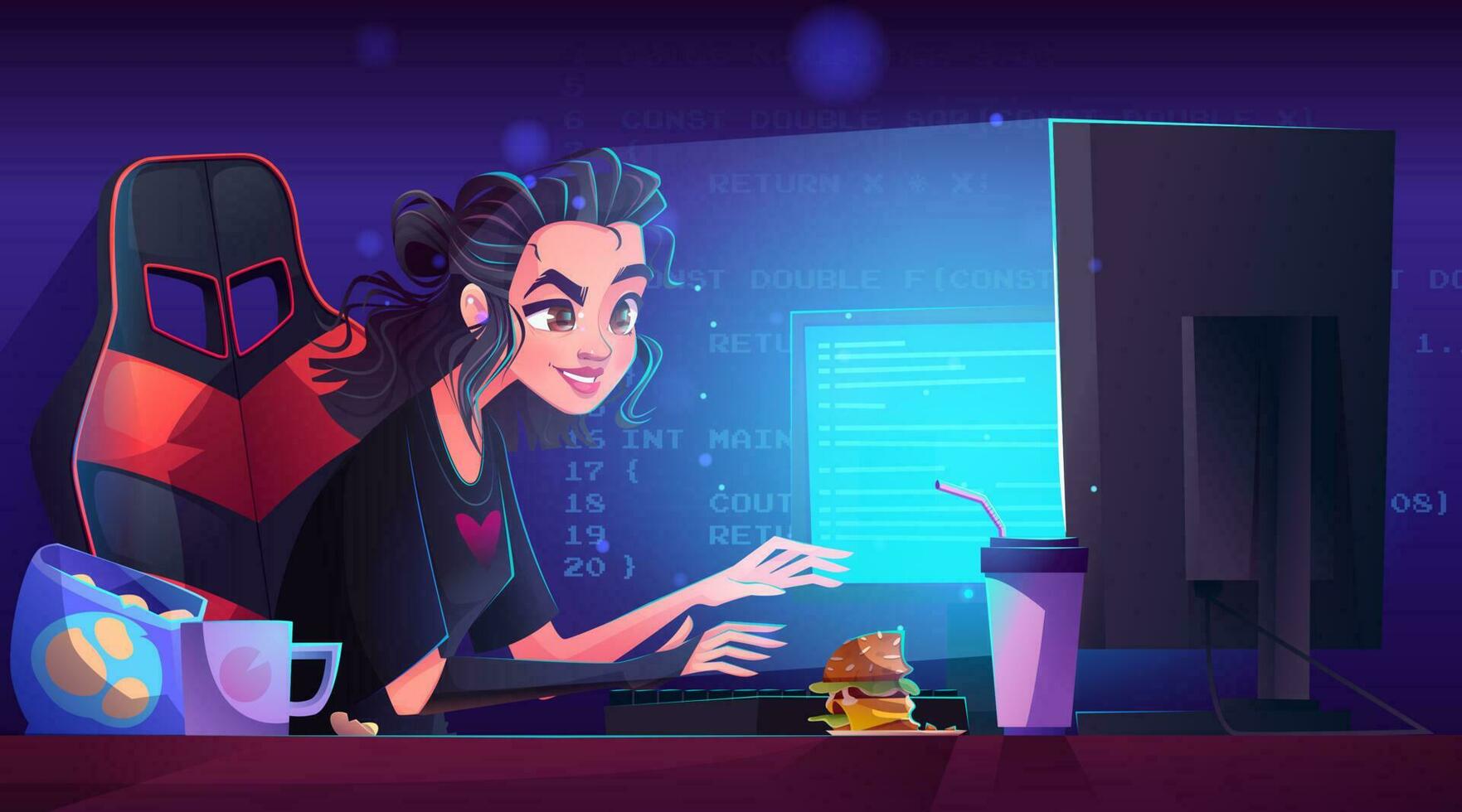 Software programmer girl office work vector design