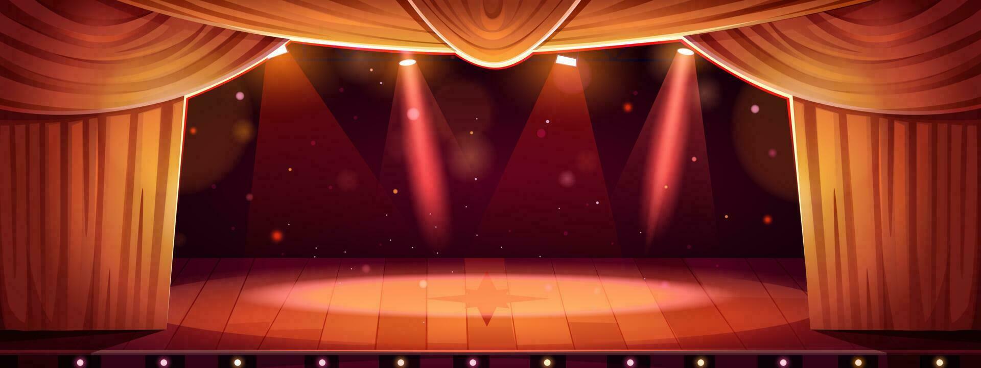 teatro concierto etapa con cortina dibujos animados escena vector
