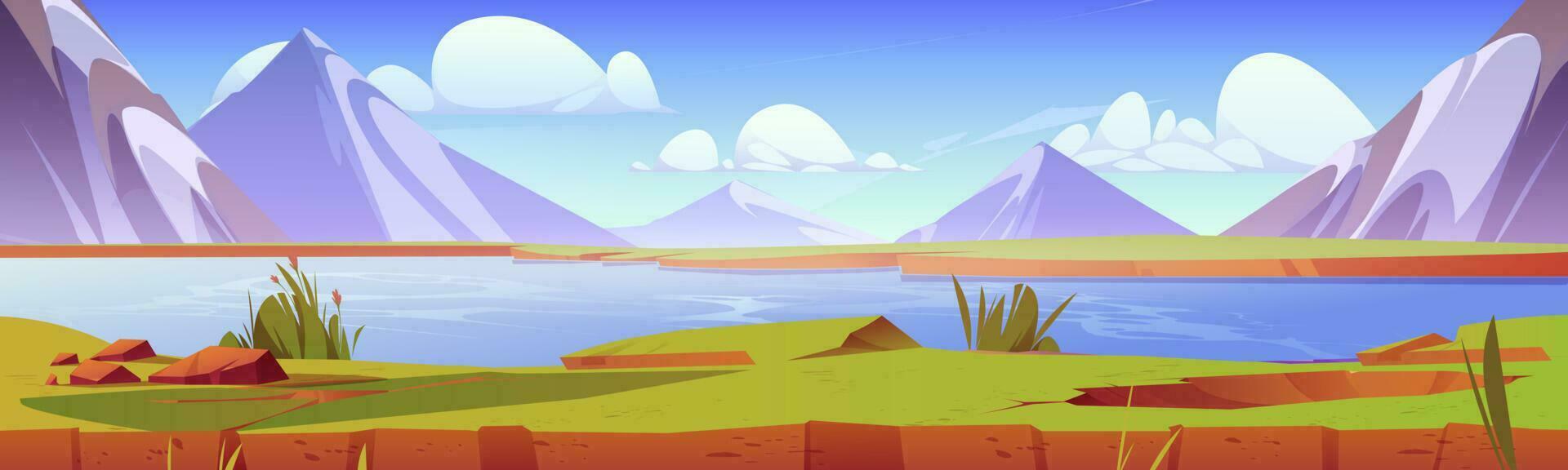 montaña paisaje con azul río vector